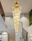 Golden luxury spiral crystal chandelier staircase multi tier light