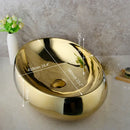 Golden plated ceramic basin sink and faucet set for bathroom