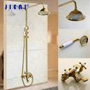 Golden polished shower head with handheld spray bathroom system