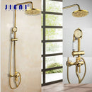 Golden polished shower head with handheld spray bathroom system