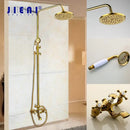 Golden polished shower head with handheld spray bathroom system