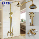 Golden polished shower head with handheld spray bathroom system