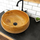 Golden Sienna Travertine Natural Stone Vessel Sink - Filled and Polished 16x6 in