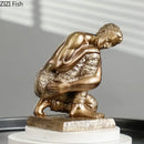 Golden thinker bodybuilder resin sculpture for office desk decor