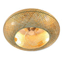 Golden woven bamboo ceiling fan with light bedroom retractable blades