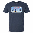 Good Life Blue License Plate T-Shirt | Multiple Sizes | Lawlor's Custom Sportswear