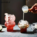 Gourd shaped glass cup set with wooden handle – kitchen drinkware
