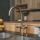 Bridge Kitchen Faucet , Unlacquered Brass Kitchen Faucet Antique Style Faucet