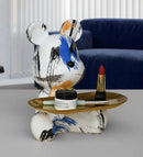 Graffiti bear figurine with gold tray living room storage sculpture