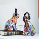 DecorBites™ Bulldog Headphone Figurines: Resin Graffiti Art Dog Statue Desktop Decor