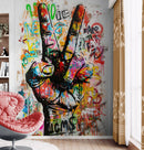 Modern Street Art Wallpaper. Graffiti Peace Sign Wall Mural.