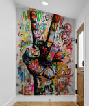 Modern Street Art Wallpaper. Graffiti Peace Sign Wall Mural.