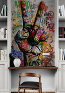 Modern Street Art Wallpaper. Graffiti Peace Sign Wall Mural.