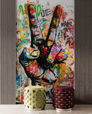 Modern Street Art Wallpaper. Graffiti Peace Sign Wall Mural.
