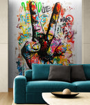 Modern Street Art Wallpaper. Graffiti Peace Sign Wall Mural.