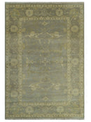 Gray And Beige Traditional Oushak Design Hand Knotted 5.6x8.6 wool area rug