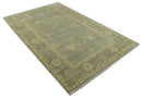 Gray And Beige Traditional Oushak Design Hand Knotted 5.6x8.6 wool area rug