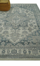 Gray And Beige Turkish Design Hand Knotted Custom Made Wool And Linen Rug