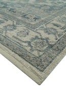 Gray And Beige Turkish Design Hand Knotted Custom Made Wool And Linen Rug