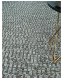 Gray and Charcoal Geometrical Bricks Design Hand carved Texture Hand Knotted 10x14 Wool and Silk Area Rug