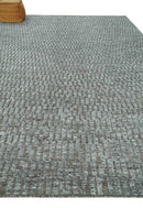 Gray and Charcoal Geometrical Bricks Design Hand carved Texture Hand Knotted 10x14 Wool and Silk Area Rug
