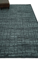 Gray and Charcoal Hand Knotted Carved Texture Stripes Design wool Area Rug