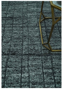 Gray and Charcoal Hand Knotted Carved Texture Stripes Design wool Area Rug