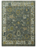 Gray and Ivory Hand Knotted Traditional Oushak 9x12 Wool Area Rug