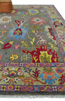 Gray and Olive Wool Colorful Hand knotted Traditional Oushak Multi Size wool Area Rug