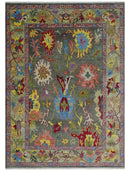 Gray and Olive Wool Colorful Hand knotted Traditional Oushak Multi Size wool Area Rug