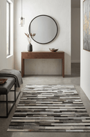 Gray and Silver Handmade 5x8 Stripe Design Leather Area Rug