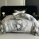 Gray and white ruffled flowers pattern brushed bedding set bedroom