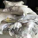 Gray and white ruffled flowers pattern brushed bedding set bedroom