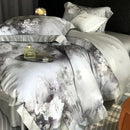 Gray and white ruffled flowers pattern brushed bedding set bedroom
