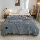 Gray and yellow plaid coral fleece bed blanket bedroom bedspread