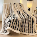 Gray & black jacquard blanket thick lamb wool living room shawl