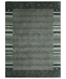 6x8 Gray And Charcoal Striped Wool Hand Woven Southwestern Lori Gabbeh Rug