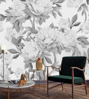 Gray Giant Peonies Wallpaper Mural