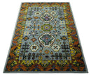 Gray, Gold and Mustard 5.6x8.6 Hand Knotted Traditional Oushak wool Area Rug