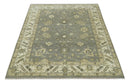 Gray, Ivory and Beige 6x8.8 Hand Knotted Traditional Oushak wool area rug