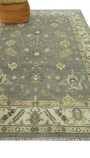 Gray, Ivory and Beige 6x8.8 Hand Knotted Traditional Oushak wool area rug