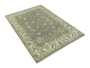 Gray, Ivory and Beige 6x8.8 Hand Knotted Traditional Oushak wool area rug