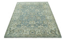 Gray, Ivory and Green Hand Knotted Traditional Oriental Oushak 9x12 wool Area Rug