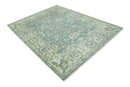 Gray, Ivory and Green Hand Knotted Traditional Oriental Oushak 9x12 wool Area Rug