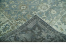 Gray, Ivory and Green Hand Knotted Traditional Oriental Oushak 9x12 wool Area Rug