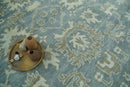 Gray, Ivory and Green Hand Knotted Traditional Oriental Oushak 9x12 wool Area Rug