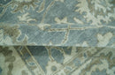 Gray, Ivory and Green Hand Knotted Traditional Oriental Oushak 9x12 wool Area Rug