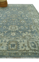 Gray, Ivory and Green Hand Knotted Traditional Oriental Oushak 9x12 wool Area Rug