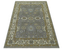 Gray, Ivory and Olive 6x9 Hand Knotted Traditional Oushak wool area rug