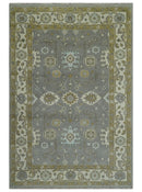 Gray, Ivory and Olive 6x9 Hand Knotted Traditional Oushak wool area rug